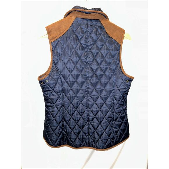 Vince Camuto Quilted Puffer Vest Womens Medium Navy With Brown Suede Trim Chore - Picture 9 of 13